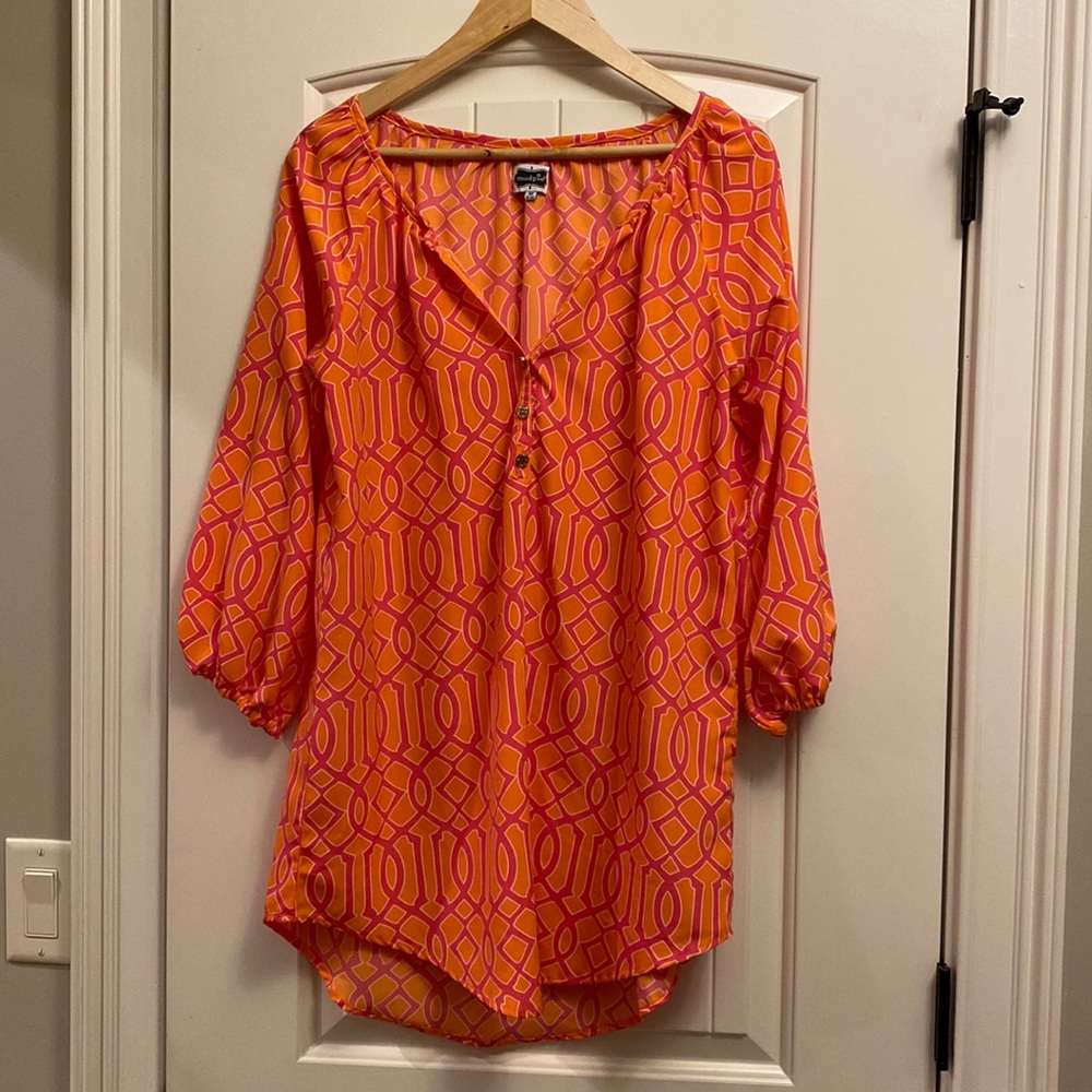 Mud pie Top Tunic, Orange/Pink, Size Medium